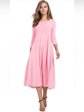 HOTOUCH Women's 3/4 Sleeve A-line and Flare Midi Long Dress pink 2X